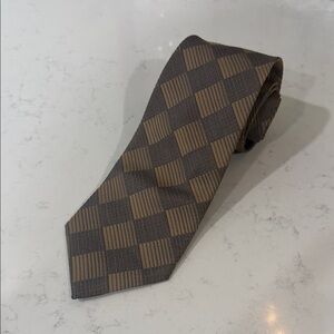 Prada Men's Check Pattern Tie in Tan and Gray